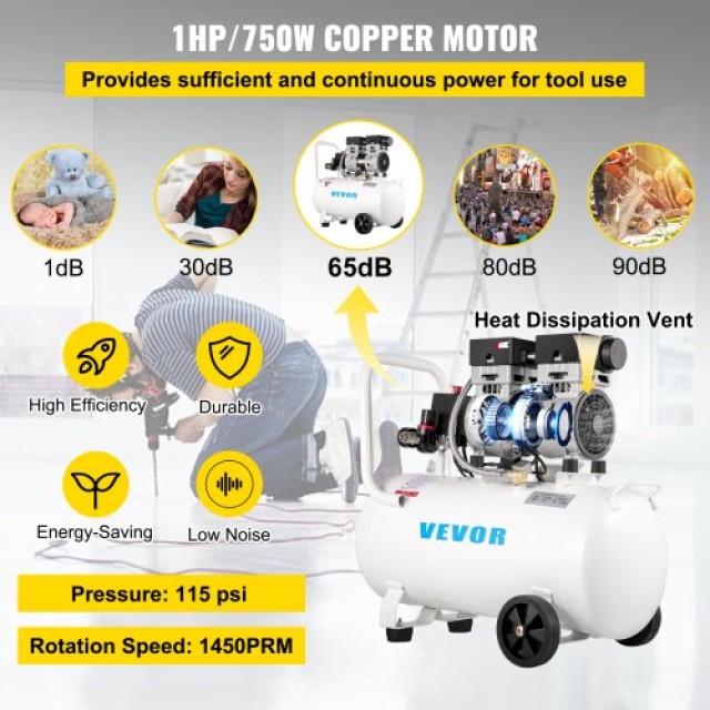 Συμπιεστής Αέρος VEVOR 11L, 1HP, Αθόρυβος, Χωρίς Λάδι, 8 bar WSKYJ... Συμπιεστής Αέρος VEVOR 11L, 1HP, Αθόρυβος, Χωρίς Λάδι, 8 bar WSKYJ...