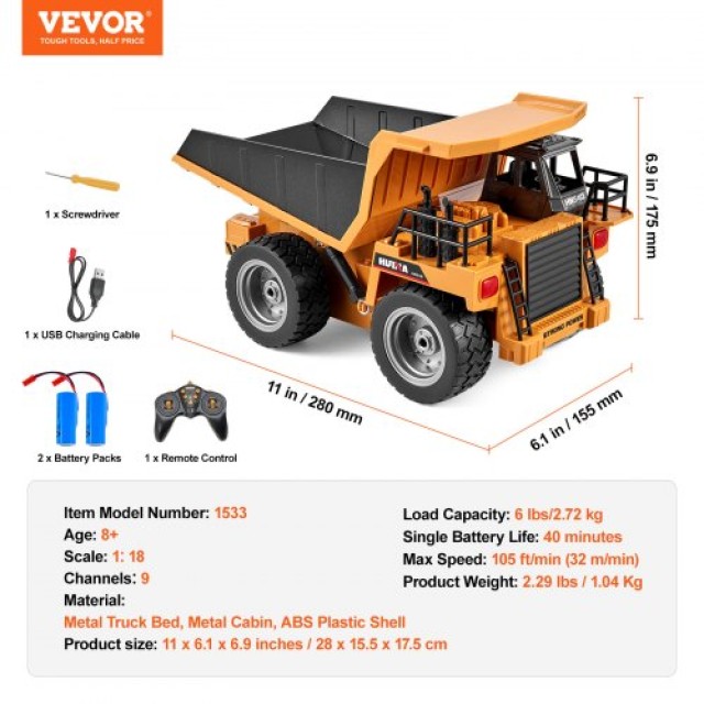 Τηλεκατευθυνόμενο Φορτηγό VEVOR 9CH 1:18 για Κατασκευές  CDXJSCZ9TDKCLK4N4V9