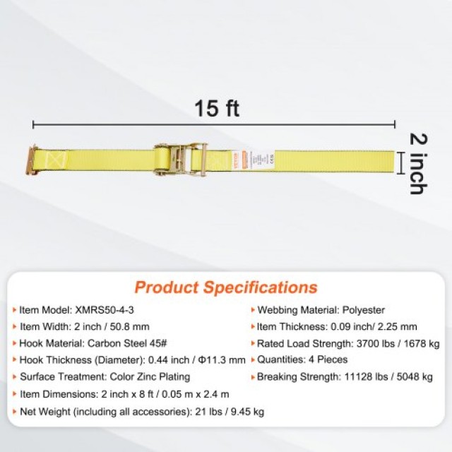 Σετ 8 Ιμάντες VEVOR με Καστάνια, Αντοχή 4400 lb, 2 x 15 για Ασφάλιση Φορτίου  JLDJETRACK2X1CSXCV0