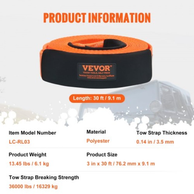 Σετ Ιμάντα Ανάκτησης VEVOR 3 x 30 ft με Δέστρες & Τσάντα Αποθήκευσης  DZNL3IN30FTC2VVOJV0
