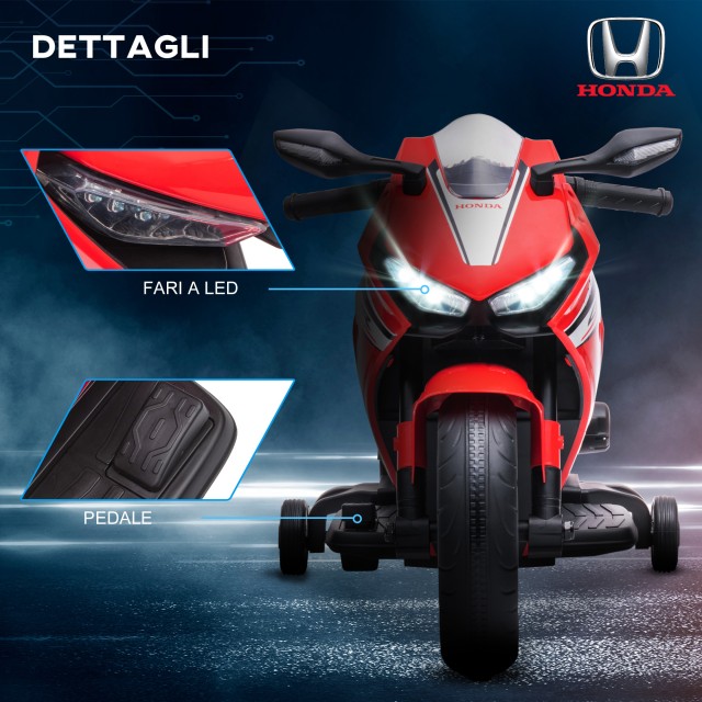 HOMCOM Ηλεκτρική Μοτοσικλέτα για Παιδιά με Άδεια HONDA Επαναφορτιζόμενη Μπαταρία 6V Ταχύτητα 3km/h Κόκκινο 370-227V90RD