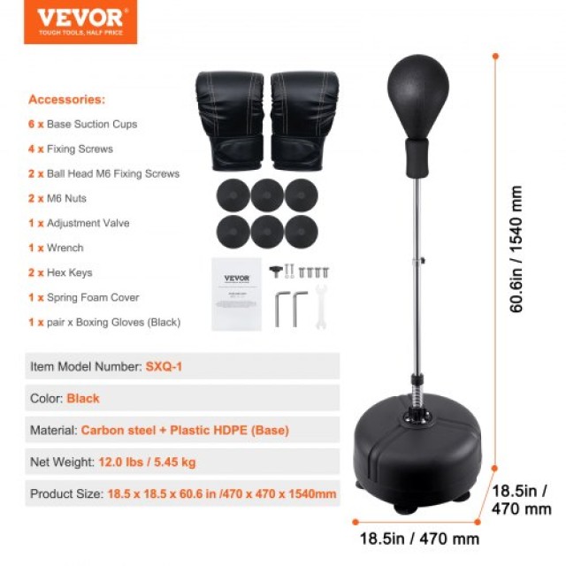 VEVOR Επιδαπέδιο Αχλάδι Πυγμαχίας με Γάντια και Ρυθμιζόμενο Ύψος  QJDXLDDPLSQJO9VUGV0