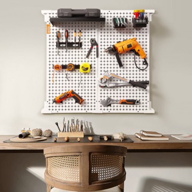 Οργανωτής Τοίχου VEVOR Pegboard 32 x 32, 330LBS Φορτίο, Μεταλλικός Οργανωτής Τοίχου για Γκαράζ με 25 Τεμάχια Αποθήκευσης Εργαλείων  GJ16X32INCH26MT97V0