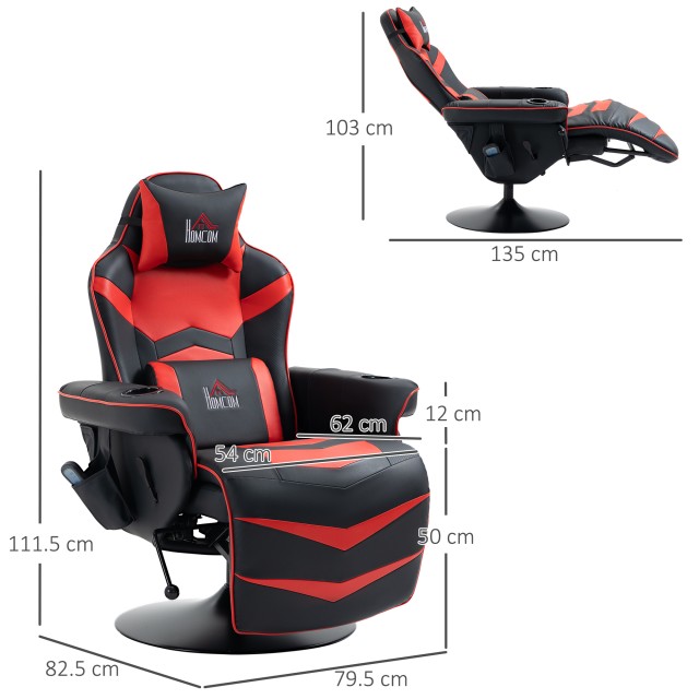 HOMCOM Καρέκλα Gaming με Μασάζ και Υποπόδιο, με Μαξιλάρι, από Συνθε...