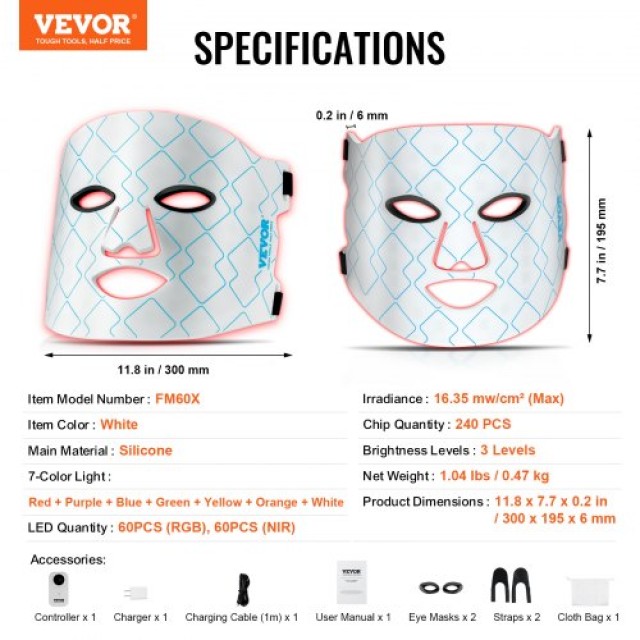 Μάσκα Φωτοθεραπείας VEVOR 7 Χρωμάτων LED με 850nm NIR  GLMZQSGGJMMX...
