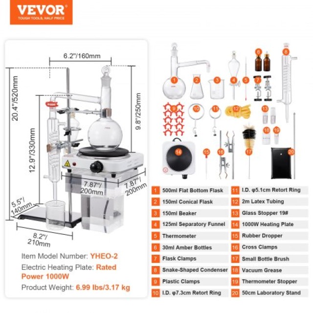 Σετ Απόσταξης Αιθέριων Ελαίων VEVOR, 500ml  JYTQBLZZJPDJRG1A4V2