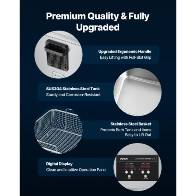 VEVOR Επαγγελματικός Υπερηχητικός Καθαριστής 15L με Καλάθι και Ψηφι...