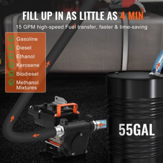 VEVOR  Αντλία Μεταφοράς Καυσίμου 12V 15 GPM 1/4 HP με Αυτόματο Ακροφύσιο Πετρελαίου FBBMG15GPM14E8RUQV9