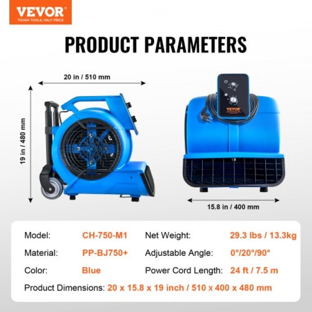 VEVOR Φυσητήρας Δαπέδου 1400 RPM 4000 CFM με 3 Γωνίες & 3 Ταχύτητες  FXZXDMGFJ135ANVIMV2