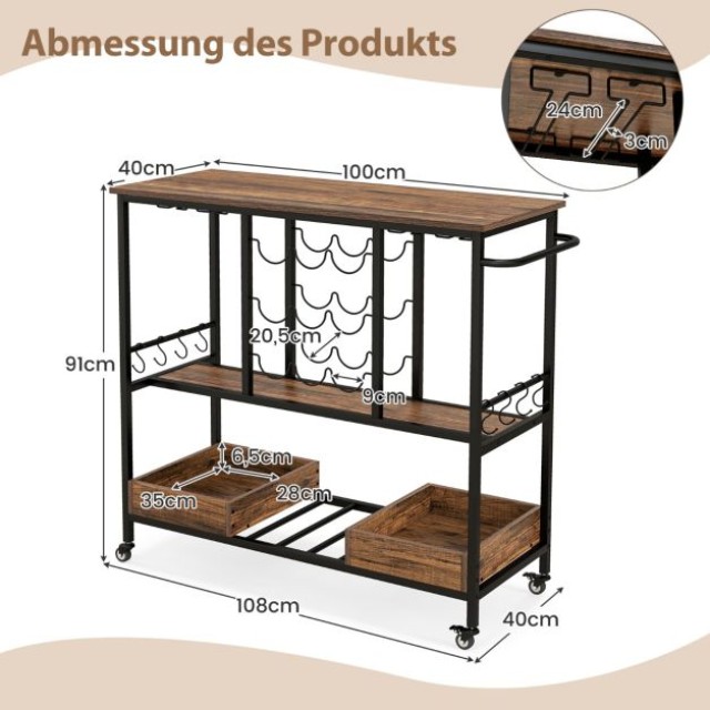Τρόλεϊ Κουζίνας 3 Επιπέδων 108 x 40 x 91 cm COSTWAY JV11558CF