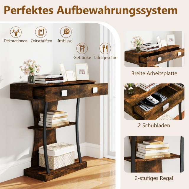 Costway Στυλάτο και Ασφαλές Κονσόλα Τραπέζι 91 x 30 x 87 cm Ρουστίκ Καφέ JV11944CF