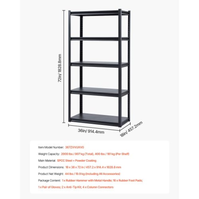 VEVOR Ράφια Αποθήκευσης 5 Επιπέδων 18 x 36 x 72 για Γκαράζ JSBSXHJ18367ZVVUXV0