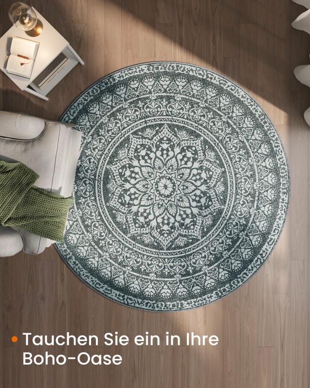 SONGMICS Στρογγυλό Χαλί Boho Στυλ Ανθρακί Γκρι 160x160cm TAR052G02