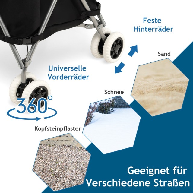 Costway Πτυσσόμενο Καρότσι Αγορών με Ρόδες 66 x 46 x 94,5 cm Μαύρο ...