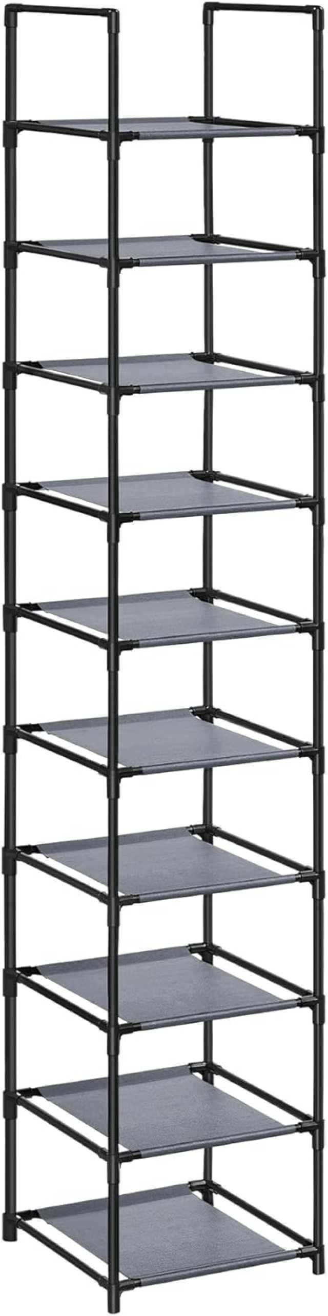 SONGMICS Ράφι Παπουτσιών 10 Επιπέδων Γκρι 33x173x33cm με Μεταλλικούς Σωλήνες και Υφασμάτινα Ράφια LSR110G01