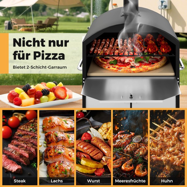 Costway Εξωτερικός 40 εκ. Ξυλόφουρνος Πίτσας με Πέτρα και Σχάρα - Μ... Costway Εξωτερικός 40 εκ. Ξυλόφουρνος Πίτσας με Πέτρα και Σχάρα - Μ...