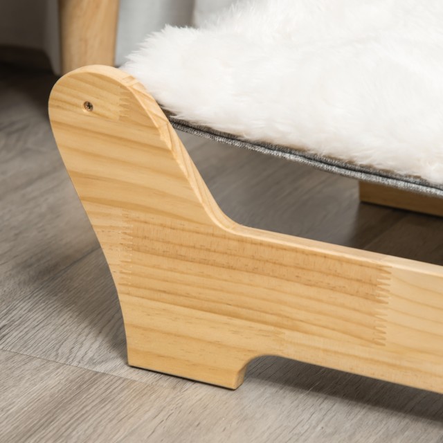 PawHut Indoor Cat Kennel με αφαιρούμενο βελούδινο μαξιλάρι και ξύλινο πλαίσιο, 68x43x20cm - Λευκό / Γκρι D30-457