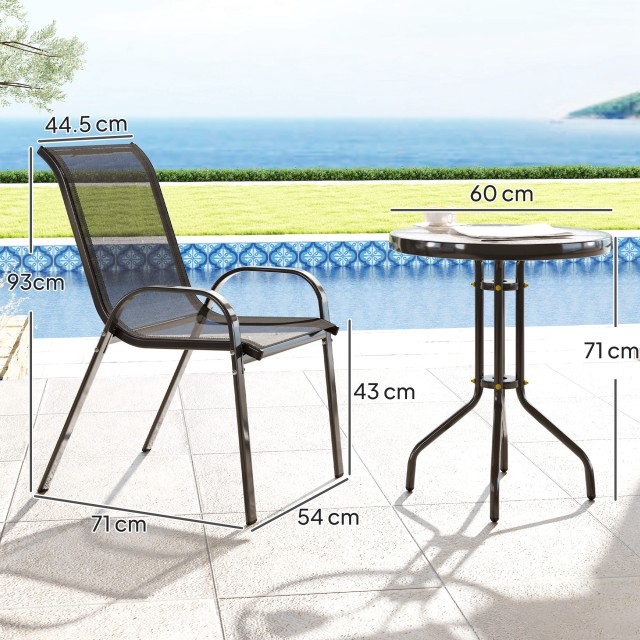 Outsunny  Σετ Κήπου 3 Τεμαχίων με 2 Καρέκλες Κήπου 54x71x93 εκ. και Στρογγυλό Τραπεζάκι Ø60x71 εκ. από Μαύρο Ατσάλι  84G-682V00BK
