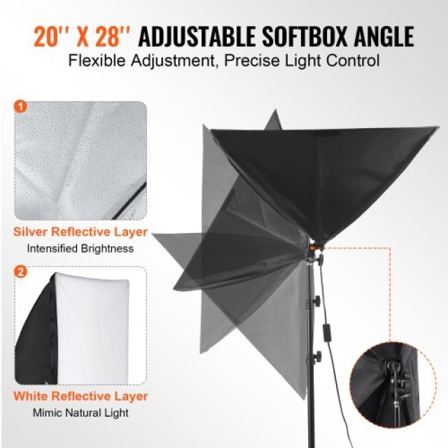 VEVOR  Σετ Φωτισμού Softbox 20x28 30W 5500K LED Ρυθμιζόμενη Βάση  SYRGZMTZ2028OMN8TV2