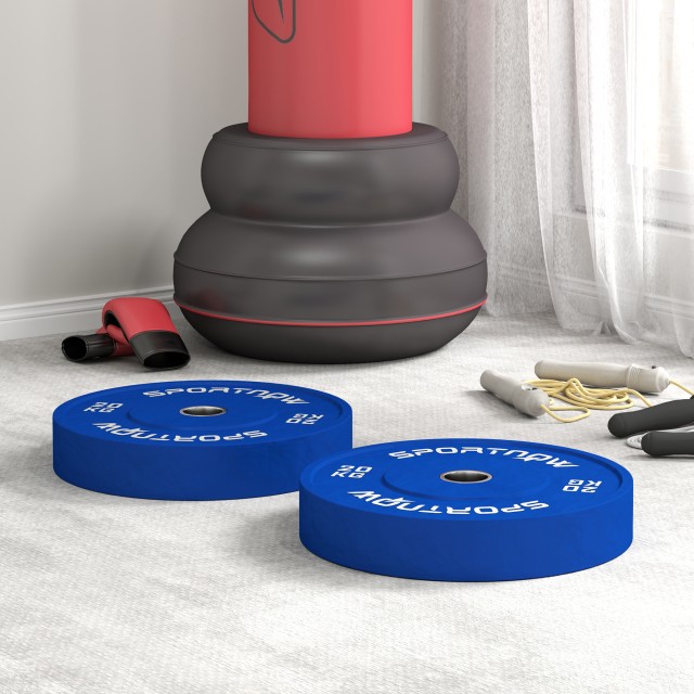 SPORTNOW  Σετ 2 Δίσκοι Βάρους 20kg από Καουτσούκ με Τρύπα 2/5 cm για Μπάρες και Μονόζυγα, Μπλε  A91-376V01BU