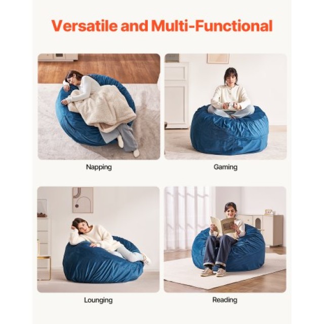 VEVOR Στρογγυλή Πολυθρόνα Bean Bag με Αφαιρούμενο και Πλενόμενο Κάλ...