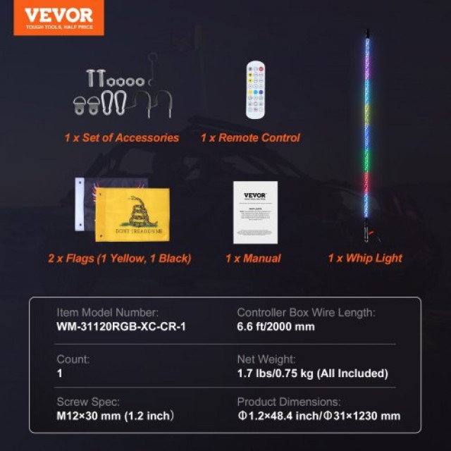 VEVOR LED Σπιράλ Φως 1.2M RGB με Τηλεχειριστήριο για ATV/UTV  CRKJPPTDZ4YC96I0BV9