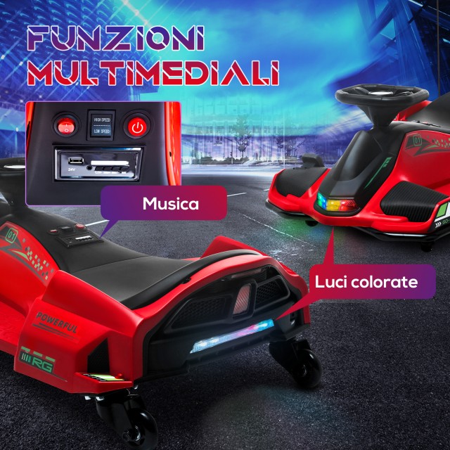 HOMCOM Ηλεκτρικό Go Kart για Παιδιά 8-12 Ετών Ταχύτητα 3-8 χλμ/ώρα για Drifting με Φώτα και Μουσική Κόκκινο 370-307V90RD