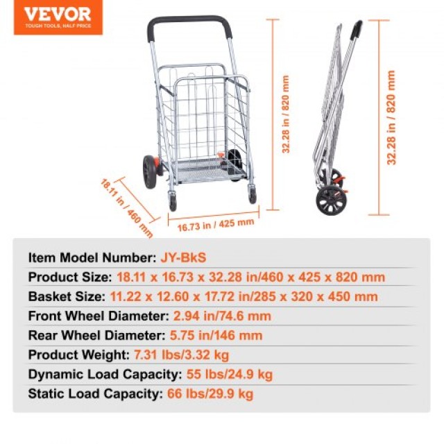 VEVOR  Πτυσσόμενο Καρότσι Αγορών με Ρόδες 30 κιλά LKSGWCXCZLDW44ZYOV0