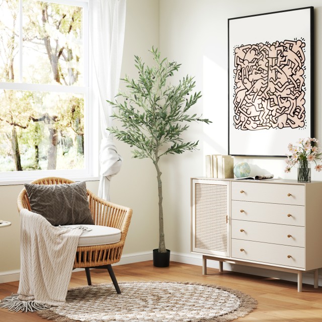 HOMCOM Τεχνητή Ελιά 180cm Ύψος με 900 Φύλλα & 40 Ελιές σε Γλάστρα -...