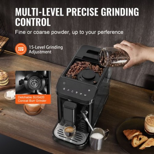 Αυτόματη Μηχανή Espresso VEVOR 20Bar με Ατμό & 15 Επίπεδα Άλεσης  QZDYSKFJDZQBSPH3WV2