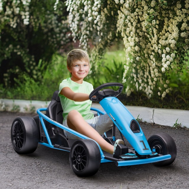 HOMCOM Ηλεκτρικό Go-Kart για Παιδιά 8-12 Ετών με Ψηλή Πλάτη και Ζώνη Ασφαλείας 115x77x54 εκ Μπλε και Μαύρο 370-303V90BU