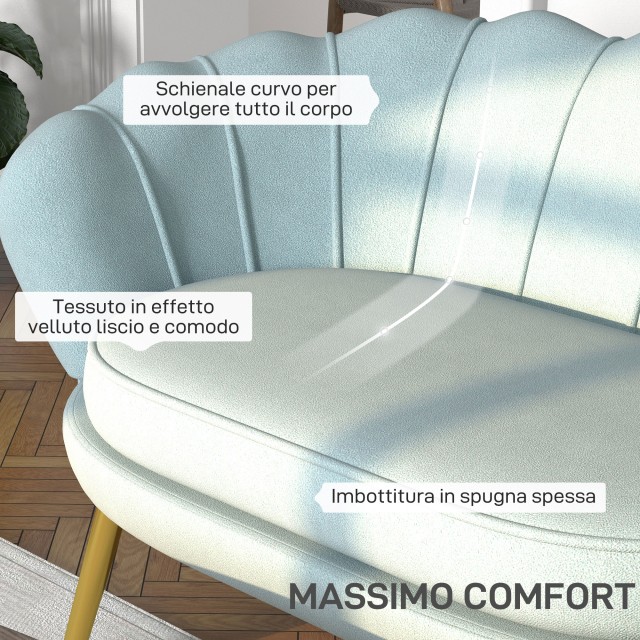 HOMCOM  Διθέσιος καναπές σε στυλ Industrial Chic με ύφασμα που μιμείται βελούδο και μέταλλο, 130x77x77 εκ., Γαλάζιο  833-957V00LB