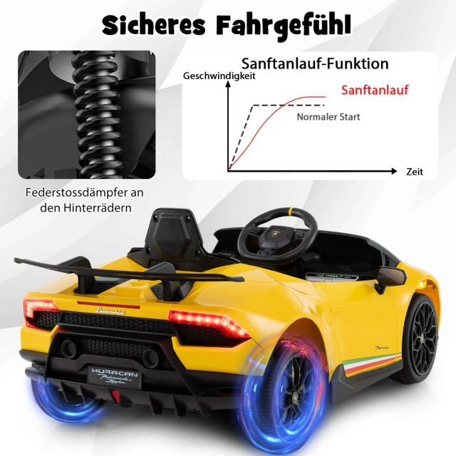 Costway  Παιδικό Ηλεκτρικό Αυτοκίνητο Lamborghini 12V με Τηλεχειριστήριο και LED Φώτα TQ10293DE-YW