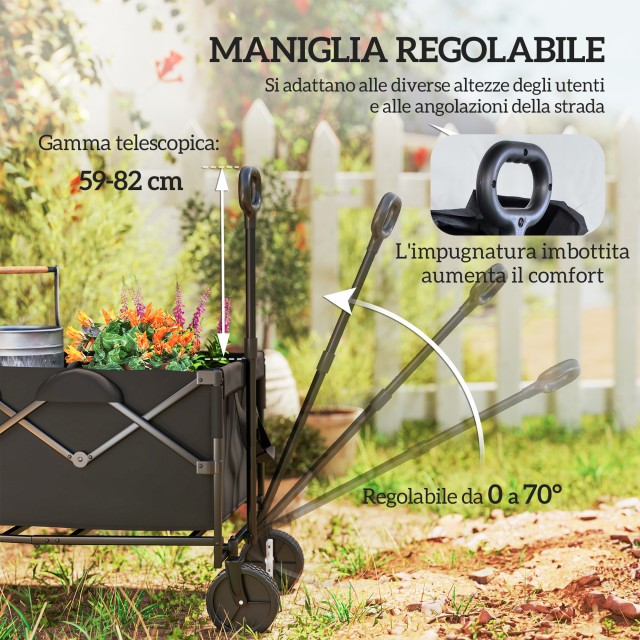Outsunny Καρότσι Κήπου 160L Πτυσσόμενο με Ρυθμιζόμενη Λαβή, Χωρητικότητα 100 kg, 95x55x102 cm, Μαύρο 84H-314V00BK