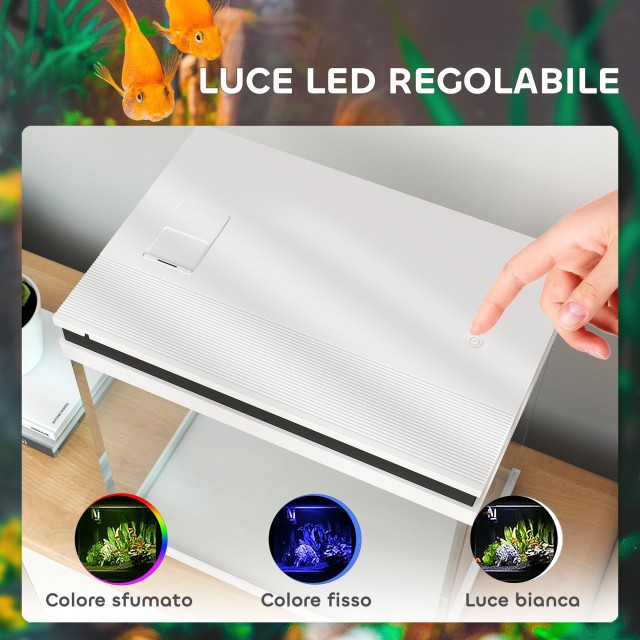 PawHut  Ενυδρείο για Χρυσόψαρα 26L με Φώτα LED, Σύστημα Φιλτραρίσματος και Αντλία Νερού, 38x26x38 cm, Λευκό  D61-005V91WT