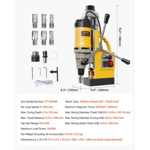 VEVOR Μαγνητικό Δράπανο 1400W 2in 6 Μύτες Κίτρινο CLZJP6JT50MM91ULEV2