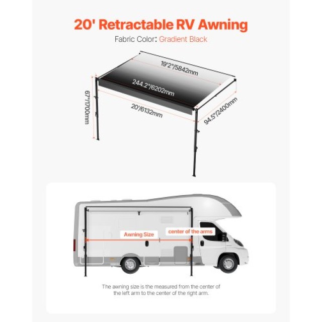 VEVOR 20 Χειροκίνητη Τέντα Αντικατάστασης για DC12V RVs SDKSSSFCZYP2P5PP4V0