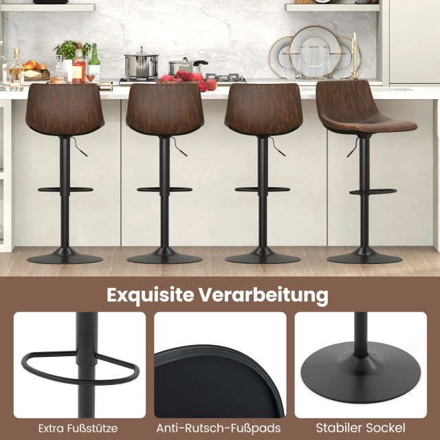 Costway Σετ 2 Ρυθμιζόμενα Περιστρεφόμενα Σκαμπό Μπαρ με Πλάτη και Υ...