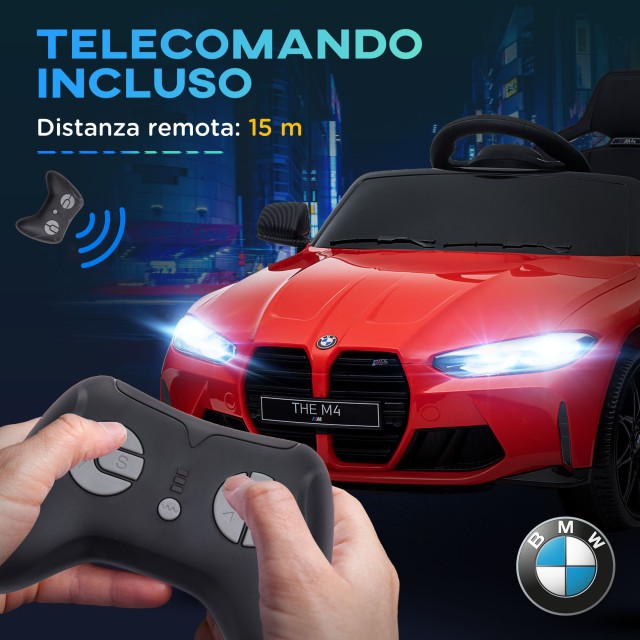 AIYAPLAY Ηλεκτρικό Αυτοκίνητο για Παιδιά με Άδεια BMW M4 με Τηλεχειριστήριο Κόρνα και Φώτα 108x69.5x51 cm Κόκκινο370-311V90RD