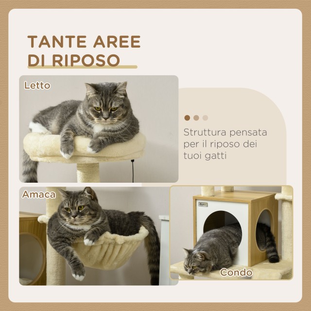 PawHut Cat Tree with House, Scratching Post for Cats, Perch and Stake, 48,5x48,5x141,5 cm, Beige D30-738V00BG
