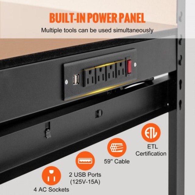 VEVOR  Πολυλειτουργικός Πάγκος 48x24 με Πίνακα & Πρίζες  DGB48X24IN...
