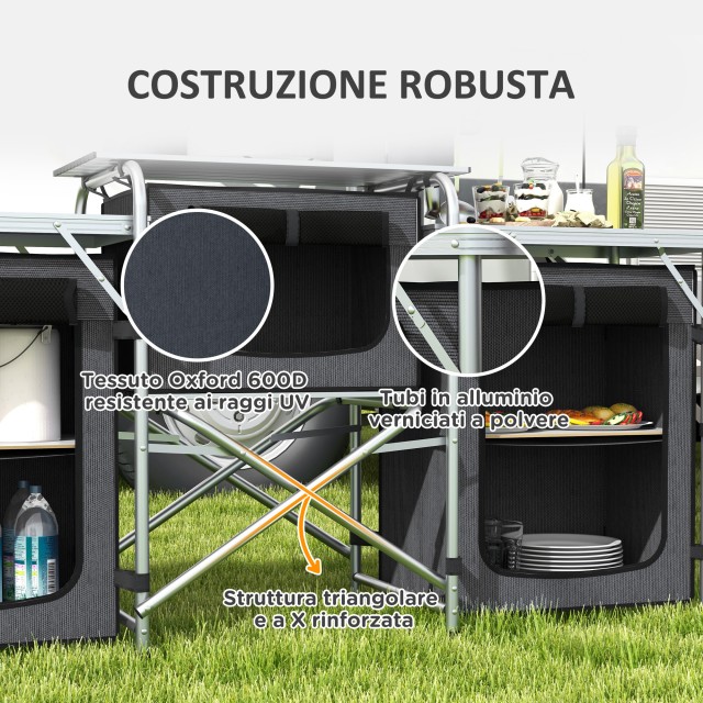 Outsunny Πτυσσόμενη Κουζίνα Κατασκήνωσης 172x48x119 εκ, Μαύρη A20-3...