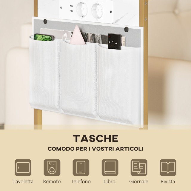 HOMCOM Τραπεζάκι Σαλονιού C Μάρμαρο με Ρεύμα & USB, Λευκό, 50x30x60...