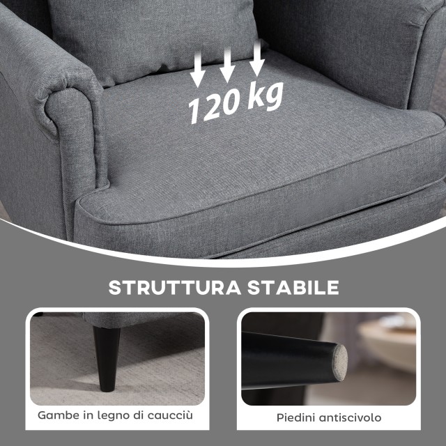 HOMCOM Πολυθρόνα Σαλονιού με Πουφ, 75x83x104 εκ., Γκρι 83B-273V00GY
