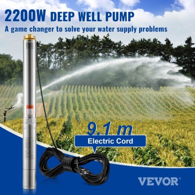 VEVOR Υποβρύχια Αντλία Ανοξείδωτη 2200W 9.8 m³/h 144 m  SJQSBMBNZ22...