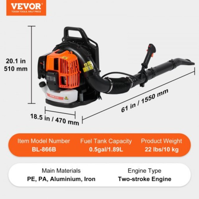 Φυσητήρας Πλάτης VEVOR 62CC 2-Χρονών 1110CFM  BBSRYCYJLFMMO37OUV0