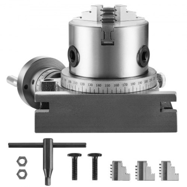 Τραπέζι Περιστροφής VEVOR 100mm για Φρέζες, Οριζόντιο-Κάθετο, με Τσοκ 3 Σιαγόνων 80mm  YXZTLS4C100MYBJD9V0