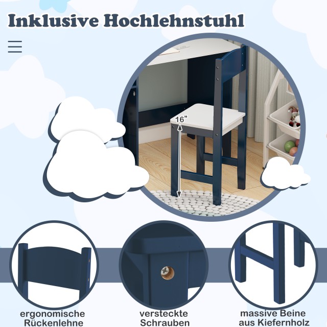 Costway Παιδικό Γραφείο με Καρέκλα 90x45x85,5 εκ. HY10278BL