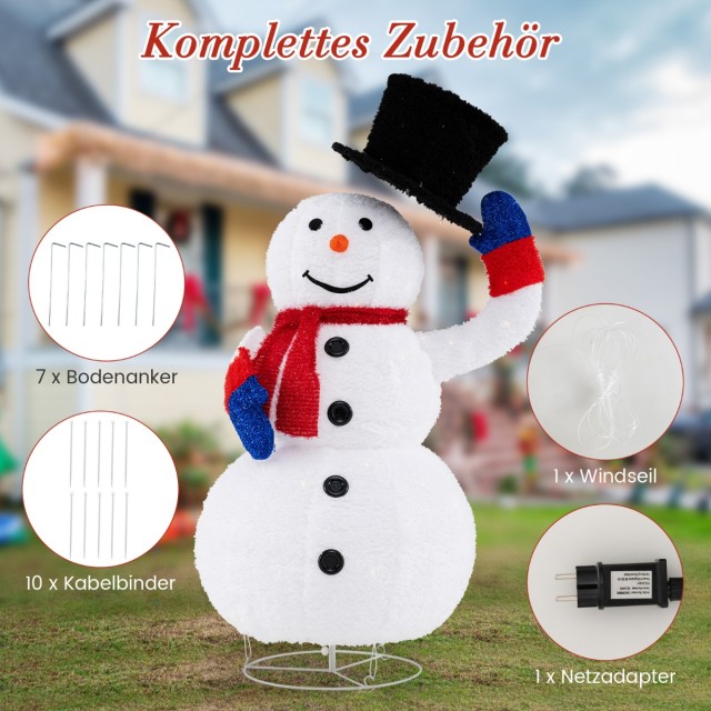 Costway  Φωτιζόμενος LED Χιονάνθρωπος 130cm με Μαύρο Καπέλο Χριστου...