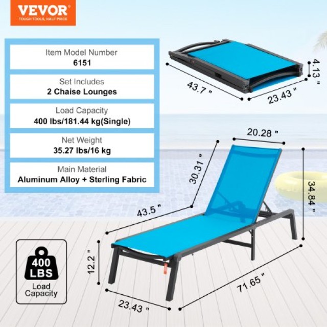Σετ 2 Ρυθμιζόμενες Ξαπλώστρες VEVOR Εξωτερικού Χώρου 5 Θέσεων  JSTYGDTYLSKZUN91KV0